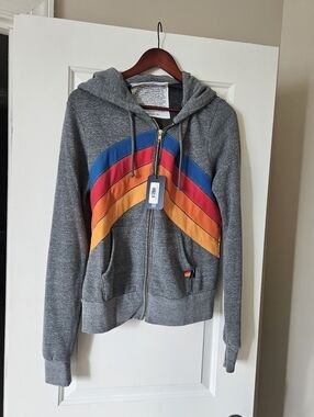 Aviator Nation Zip Up Hoodie Mountain Stitch Chevron Small